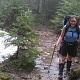 It was dry and warm at the parking lot, but once we reached about 3000', we began to hike into the mist and noticed larger snow patches on the ground.