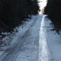 We stopped right before this icy slope, Christine saw the skid mark swirled off the road and decided we don't want to try that.