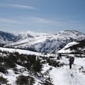 The 3 backpackers passed us. We'd passed them one last time shortly after here when they stopped to dig themselves out of a posthole and put on snowshoes. I posthole near them and was so bad that I had to scooch my way to the firmer snow to get up.