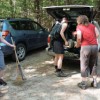 Getting all the trail maintenance tools out of the car.